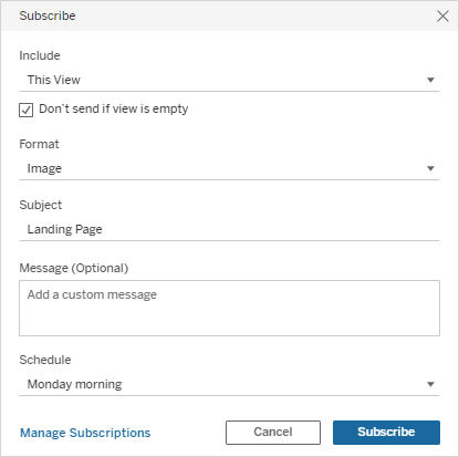Subscribe dialog box.