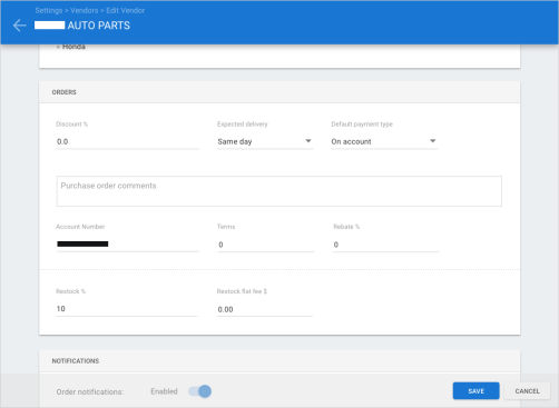 Edit Vendor screen.