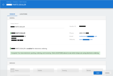 Edit Vendor page