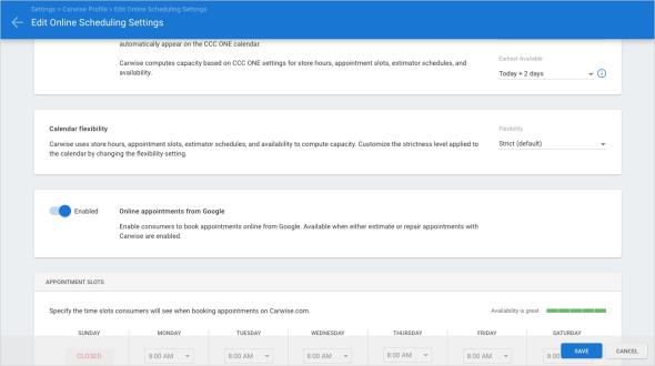 Make changes to the edit Online Scheduling Settings page then click Save.