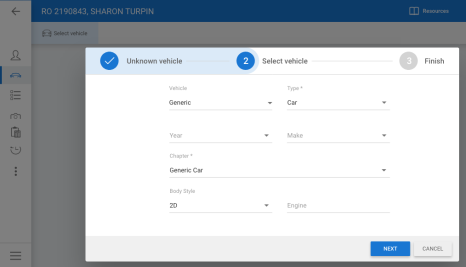 Select Vehicle information