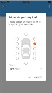 Mobile Primary impact selection screen.