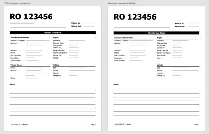 Repair Order or RO in portrait layout