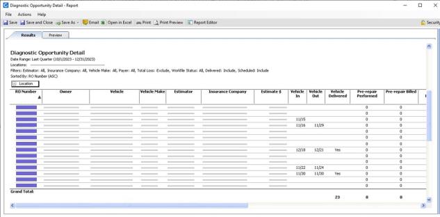 CCC ONE desktop Diagnostics Opportunity Detail Report
