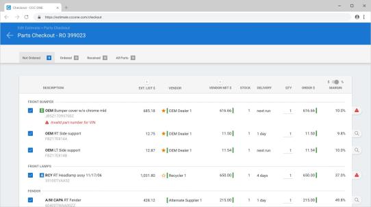 Parts Checkout Screen 