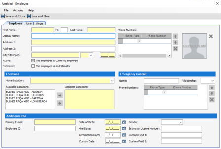 Required fields now appear in CCC Estimating for CCC Payroll users such as Address, email, Date of Birth, Hire Date.