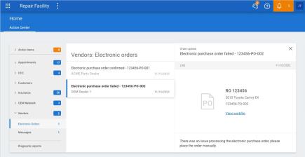 Electronic order message indicates there was an issue processing the electronic purchase order please place the order manually.