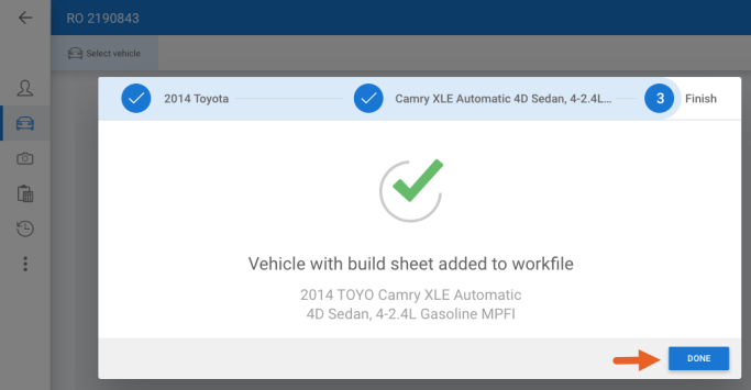 Image showing the Build sheets have been added and with arrow pointing to the Done button.