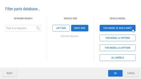 Filter part database popup.