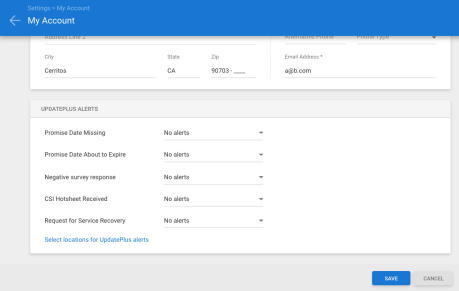 My Account settings page.
