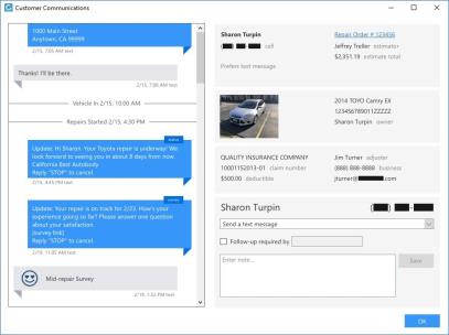 Customer Comunication window.