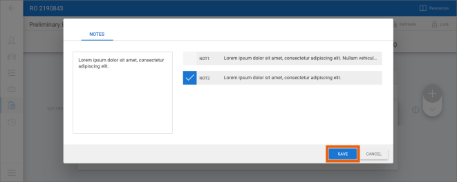 Screenshot of the Notes window with the OK button highlighted.