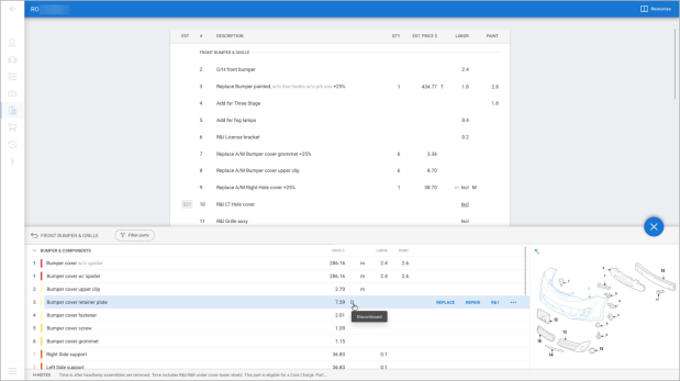 Screenshot of the Parts Database with the Discontinued indicator highlighted.