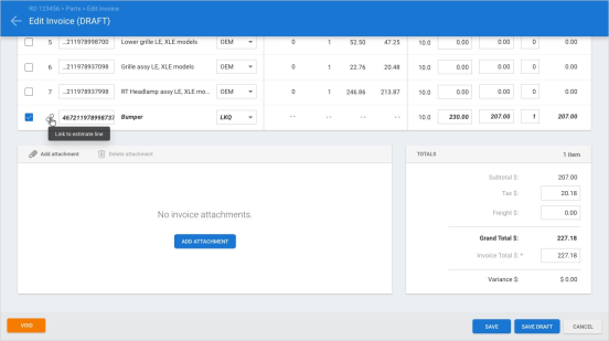Screenshot of the Edit Invoice screen.