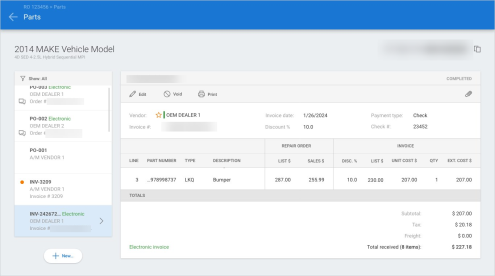Screenshot of the Parts screen without the orphaned line.