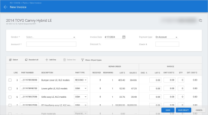 Screenshot of the New Invoice screen.