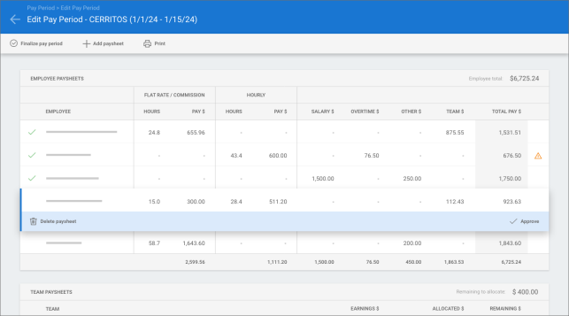 Screenshot of the Edit Pay Period screen.