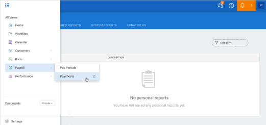 Select Payroll, then Paysheets.