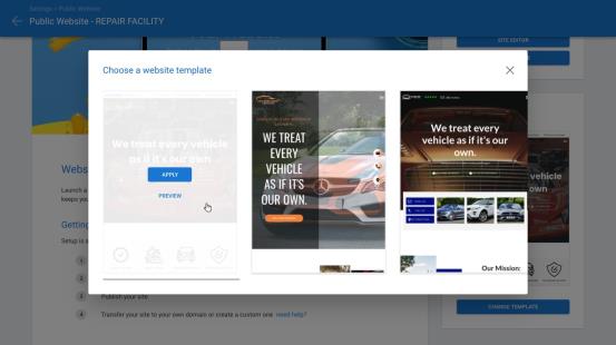 Public Website page with options to choose a template.