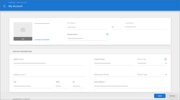 Screenshot of the editable My Account screen.