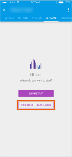 Screenshot of the Estimate tab with the Predict Total Loss button highlighted.
