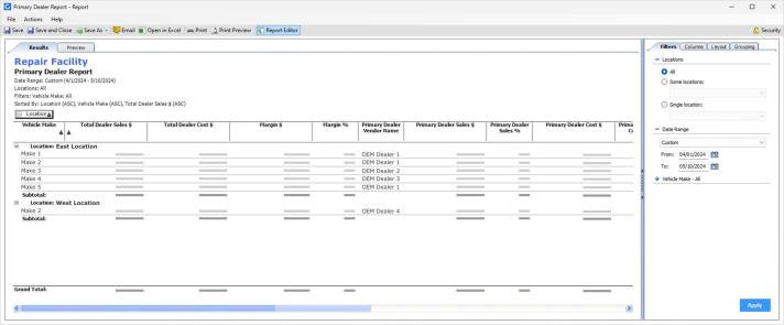Screenshot of a Primary Dealer Report.