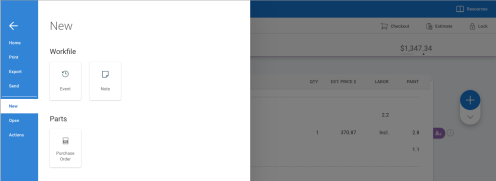 Screenshot of the New Menu in a Workfile.