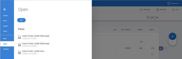 Screenshot of the Open Menu in a Workfile.