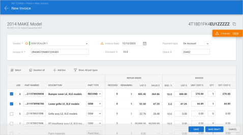 Screenshot of the orange issues tag within a New Invoice.