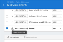 Screenshot of the Edit Invoice screen with the Link to estimate line button highlighted.