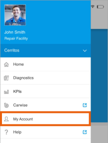 Screenshot of the menu with the My Account option highlighted.