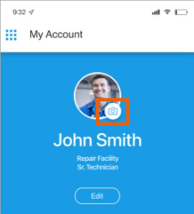 Screenshot of the My Account screen with the photo button highlighted.