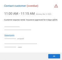 Screenshot of the Contact customer (overdue) window.