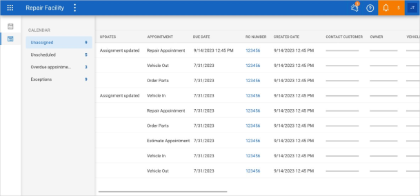 Screenshot of the Unassigned tab on the Calendar screen.