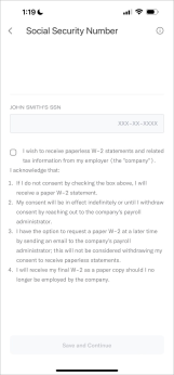 Screenshot of the Social Security Number screen.