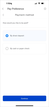 Screenshot of the Pay Preference screen.