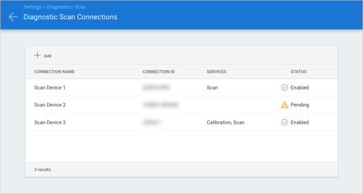 Screenshot of the Diagnostic Scan Connections screen.