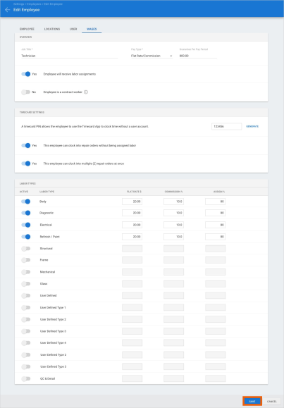 Screenshot of the Edit Employee screen with the Save button highlighted.