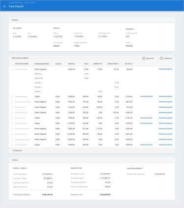 Screenshot of the View Payroll screen.