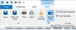 Screenshot of the Estimate tab with the Source Parts button highlighted.