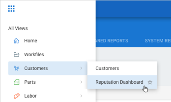 Select menu icon, Customers, then Reputation Dashboard