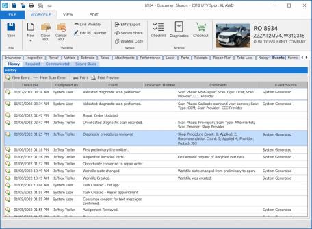 Workfile Events tab and History sub-tab