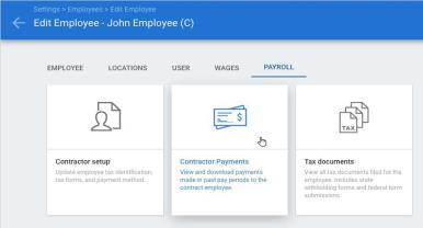 Contractor Setup, Contractor Payments, Tax Documents Tiles