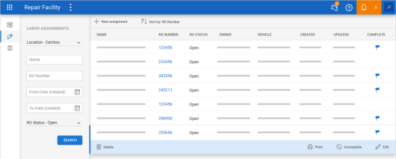 Labor Assignments page