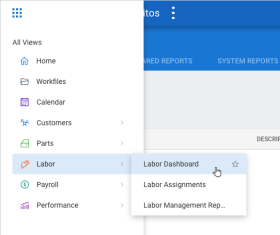 Select Menu, Labor, then Labor Dashboard