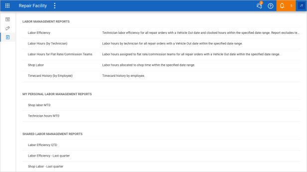 Labor Management Reports screen
