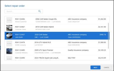 Select repair order