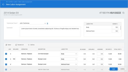 New Labor Assignment page
