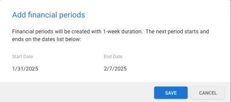 Add financial periods pop up 