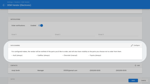 Vendors: Remove Data Sharing Settings